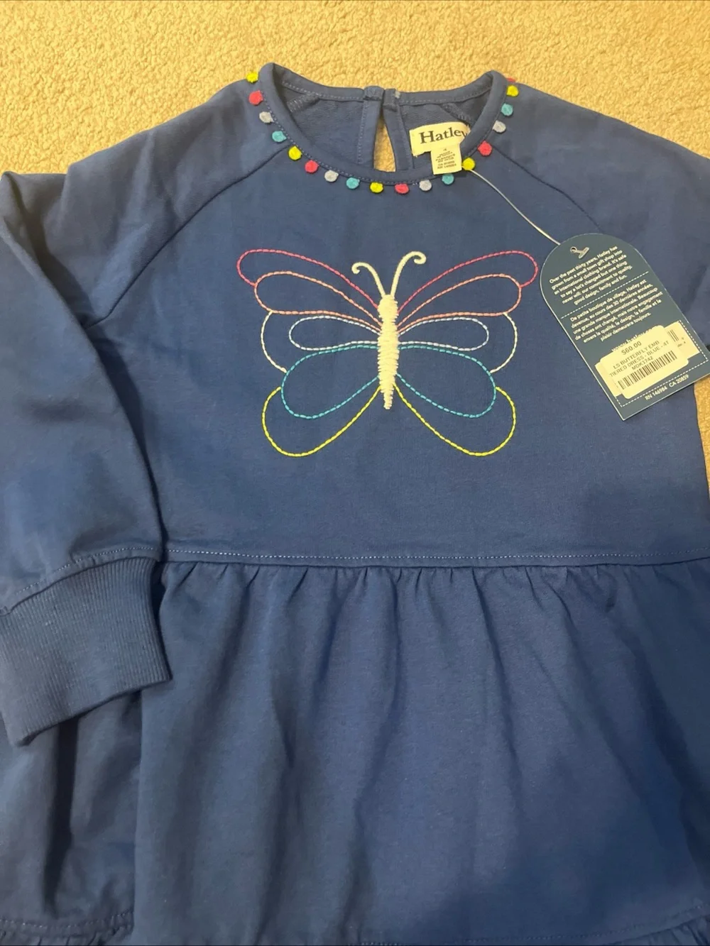 NWT Girls Hatley Blue Groovy Butterfly Tiered Dress Colorful Embroidery size 4